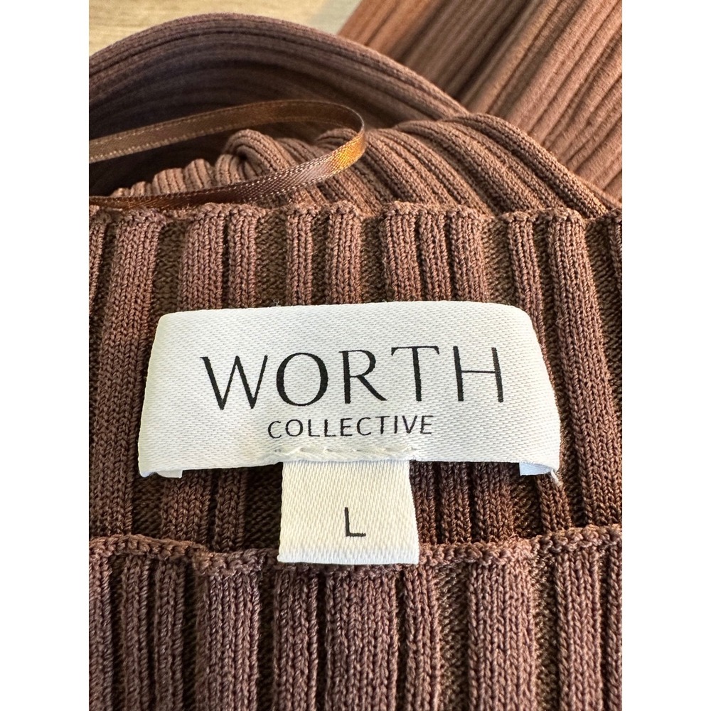 Worth Collective Collette Ribbed Knit Maxi Dress Size L Brown Long Sleeve Bump - Picture 7 of 9
